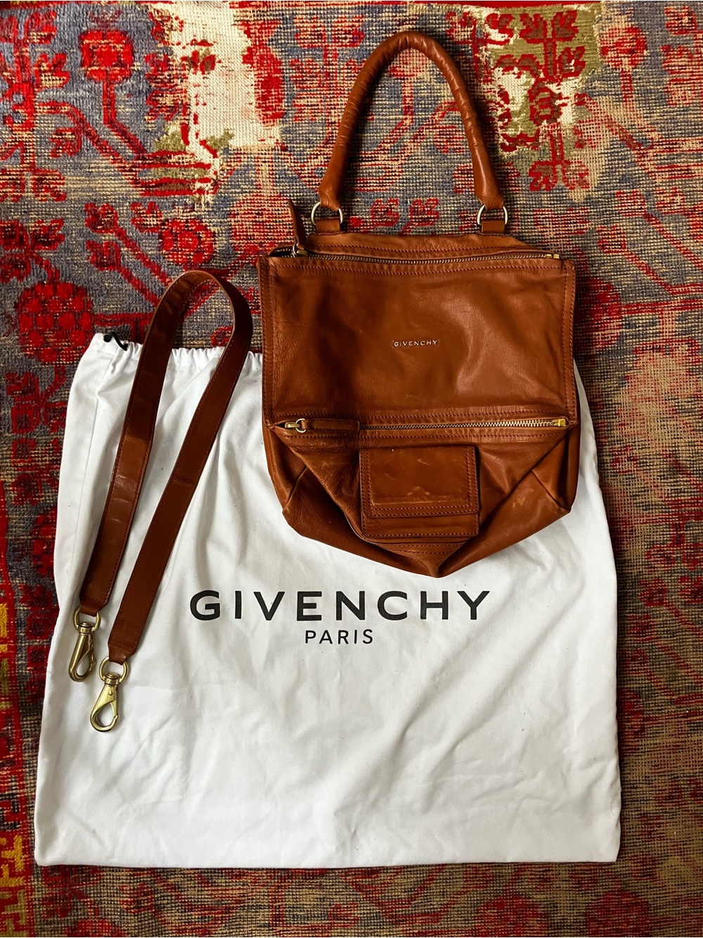 Givenchy Pandora Bag in Tan/Brown Leather calfskin with strap and dust bag sz M